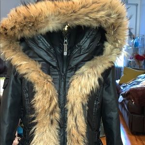 RUDSAK Black Puffer Jacket with Brown Fur Trim